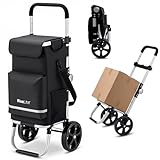 RiseLite Lightweight Shopping Cart with Wheels, Foldable Grocery Trolley for Supermarket & Teachers, Rolling Utility Crate with Insulated Cooler, Adjustable Handle, 110 lbs