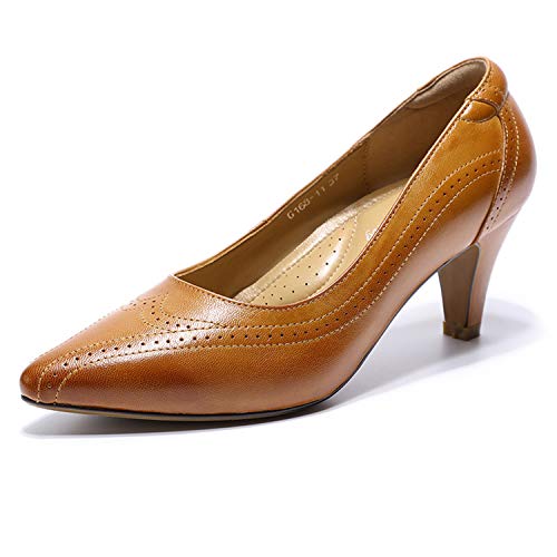 Mona flying Women's Leather Pumps Dress Shoes High Heels Med Heel Pointed Toe Formal Office Shoes for Women Ladies Mona flying Women's Leather Pumps Dress Shoes High Heels Med Heel Pointed Toe Formal Office Shoes for Women Ladies