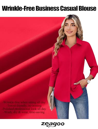 Image of Zeagoo Women's Wrinkle Free Button Down Shirts Long Sleeve Dress Shirts Collared Business Casual Blouses Tops XS-3XL