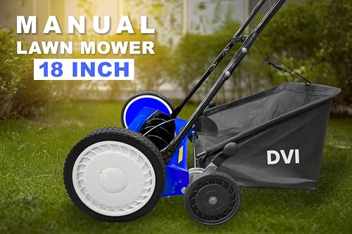 Image of DVI Manual Push Lawn Mower with 40L Premium Grass Catcher | 18-Inch Reel Push Grass Cutter Machine with 9-Position Height Adjustment with 5 Steel Resharpable Blades for Home, Garden and Yard.