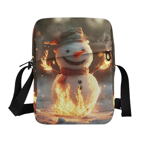 Crossbody Bag Christmas Fire Snowman Messenger Bag for Women Men Purse Shoulder Bag Satchel Bag with Adjustable Strap 202b6497