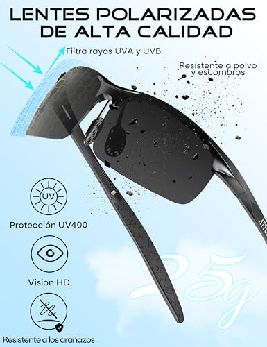 Miniatura 4 de Attcl Gafas De Sol Deportivas Polarizadas Para Hombre, Marco De Metal Al-Mg Súper Ligero Black-Grey