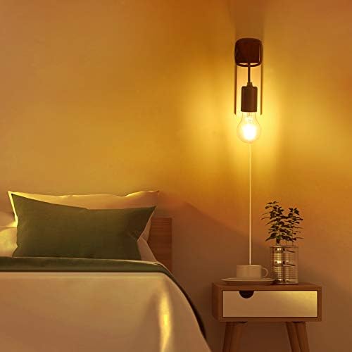 Plug in Wall Lights indoor Living room, Industrial Wall Lamps E27 Socket for Bedroom Bedside Reading Lighting Mounted Fixture Wood LED with On/Off Switch Decor Sconces with Switch Cord(Bulb Excluded)