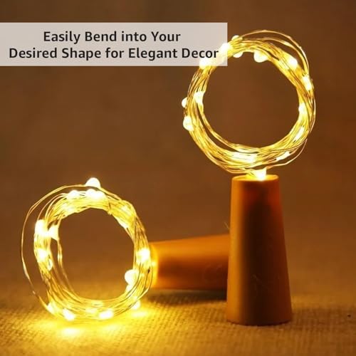 Image of GIGALUMI 2 PCS 20 LED Bottle Cork Lights 6m | Battery Operated Mini Copper Wire Fairy Lights for Decoration | Bottle Lights for Home, Wedding, Diwali, Party (Warm White)