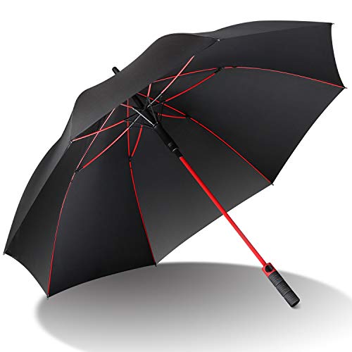 傘 雨傘 AISITIN 長傘メンズ 耐風傘 2重PG布 紳士傘 UVカット 豪雨対応専用傘 傘 24本骨傘 重傘 全て超高強度グラスファイバー材質 折れにくい 大きな傘 超撥水 晴雨兼用 収納ケース付き (03黒+ 赤)