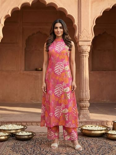 Image of OOMPH! Women's Hulter Neck Kurta & Bottom Set | Straight Kurta Outfits | Ethnic Set | Kurti Set for Woman