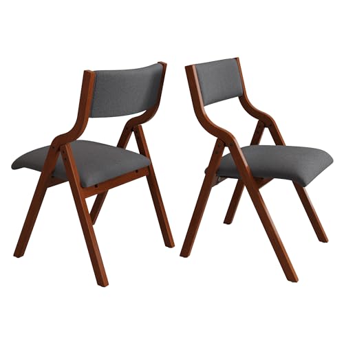 Ball & Cast Foldable Chair with Padded Seat,Wooden Portable Folding Dining Chair W/Ergonomically Designed Back and Cushion,Easy Carry,No Assembly Required,for Kitchen,Set of 2,Grey+Cherry by Ball & Cast - Image 7