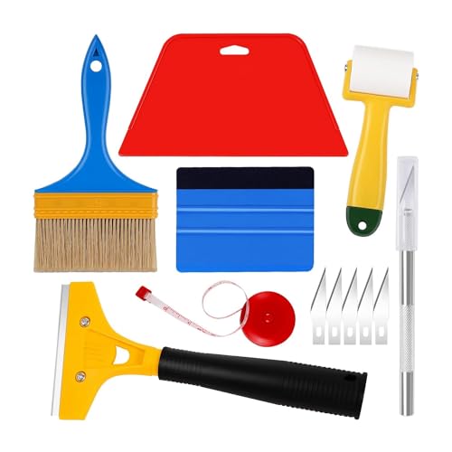Desikixudy Juego de herramientas de alisado de papel pintado para pegar y quitar, kits de herramientas de suspensión con alisador.