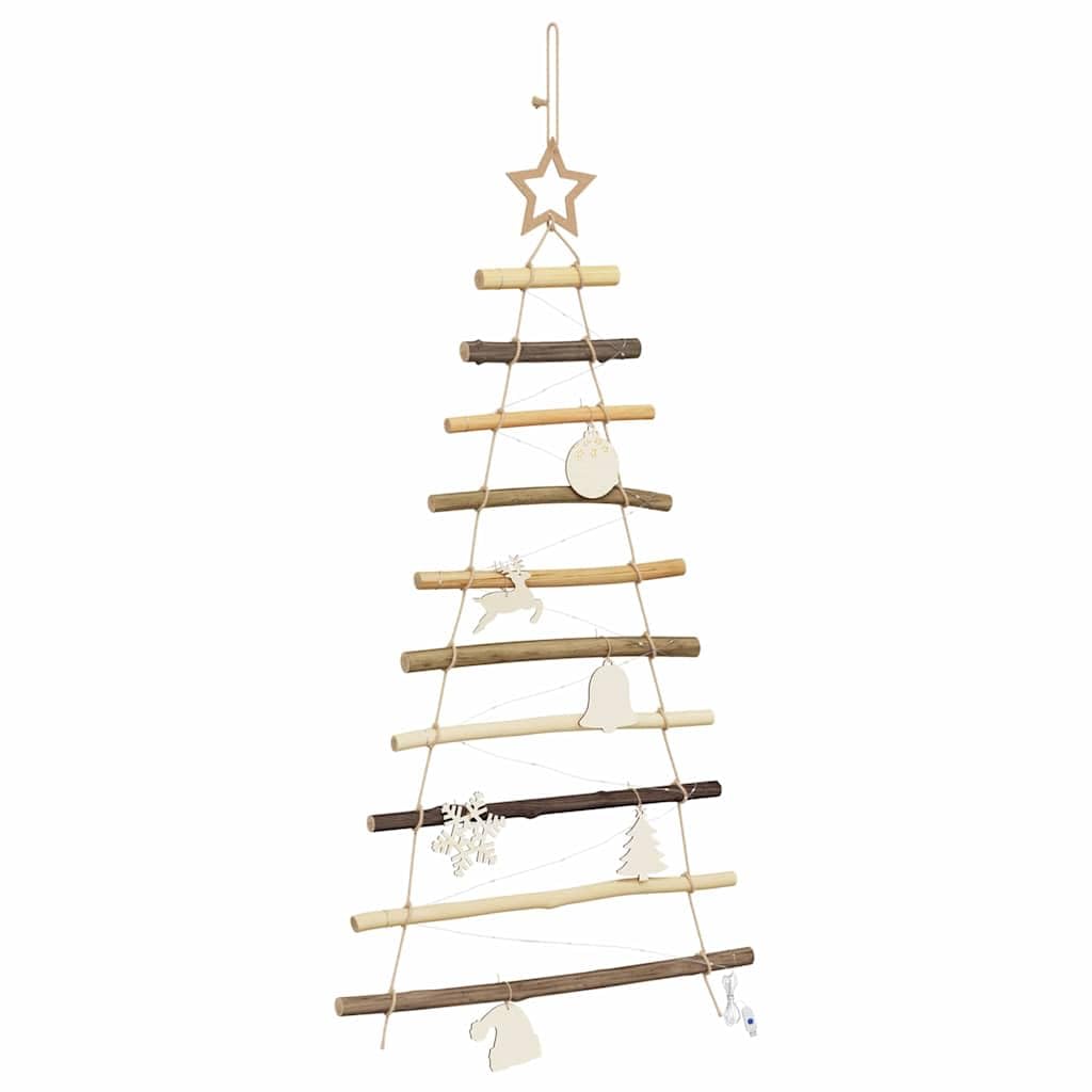 Wisząca choinka, 90 cm, lite drewno jesionowe, naturalne, z 30 diodami LED o ciepłej białej barwie, zasilana przez USB, do użytku wewnątrz i na zewnątrz