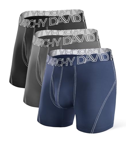 DAVID ARCHY Mens Performance Boxer Briefs 3 Pack, 3D Support Pouch & No Ride-Up Design Moisture-Wicking Sport Underwear