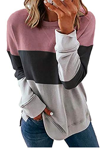 Smile Fish Women Long Sleeve Color Block Sweatshirt Side Split Jumper Warm Comfy Top