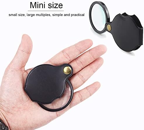 10X Pocket Magnifying Glass,mini Folding Magnifier With Black Leather Case 360° Rotating Magnifier suitable For Reading books magazines jewelry