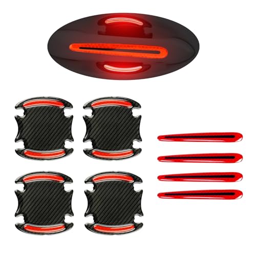 1 Pack 8 Pcs Car Door Handle Protector Reflective Stickers Universal Auto Door Handle Paint Guard Cover, Self-Adhesive Fits Fou Most Vehicle (Red)