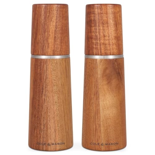 Cole & Mason Marlow Acacia Salt and Pepper Grinder Set with Precision+ Adjustable Grind, Acacia Wood, 185mm, Gift Set, Includes 1x Salt Mill and 1x Pepper Mill