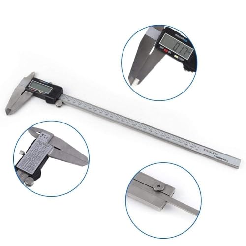 Image of digital vernier calipers with large LCD screen electronic vernier caliper thickness measuring Tool 0-12 in /0-300 mm auto off featured. (300mm digital vernier caliperr)