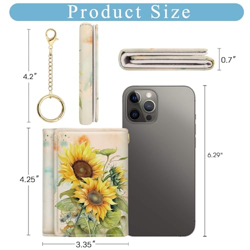 Image of Jogjam Womens Wallet, Sunflower Small Slim RFID Blocking Card Wallets, Trifold PU Leather Card Holder Wallet Organizer, Mini Pocket Cash Wallet with 7 Card Slots ID Window for Girls Ladies Wife
