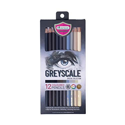 MASTERART Greyscale Colored Pencils 12 Colors for Kids and Adults Coloring