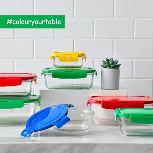 Image of United Colors of Benetton 1180 ML Borosilicate Glass Food Storage Container with Airtight Green Lid - Leakproof, Microwave, Oven, Freezer & Dishwasher Safe - Durable & Reusable Lunch /Dinner Box