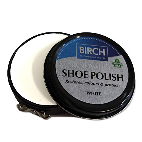 Charles Birch Premium Renovating Shoe Polish 50ml, High Pigment, Cleans Protects Shines inc Carnauba Wax, Lever Open Tin (White)