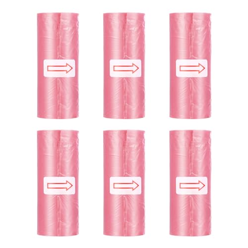 Lot de 6 Rouleaux Mini Sacs pour Poubelle de Voiture - Taille 22 x 29 cm, Sacs Roses, Petite Poubelle