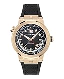 Ferragamo F-80 GMT Worldtime Collection Orologio da uomo di lusso, con cinturino nero e quadrante con cassa in oro rosa