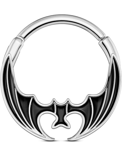 OUFER Orange Black Red Bat Segment Ring 16G 10MM – Gothic Halloween Clicker Hoop for Septum, Daith, Conch – Surgical Steel Non-Dangle Nose Jewelry