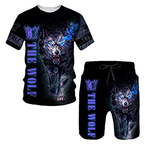 Ensemble T-shirt lion 3D motif féroce et short léger XS