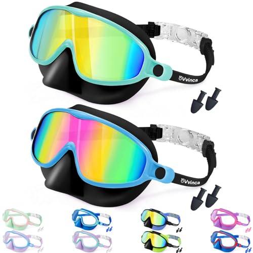 Vvinca Swim Goggles with Nose Cover, 2 Pack Wide View Diving Mask Anti-Fog UV No Leak Toddlers Swimming Goggles for Kids 3-12 - image 1
