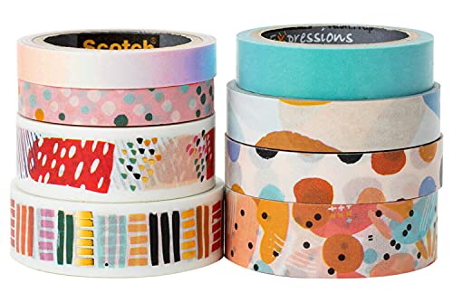 Image of Scotch Washi Tape, Abstract Modern Design, 8 Rolls, Great for Bullet Journaling, Scrapbooking and DIY Decor (C1017-8-P19)