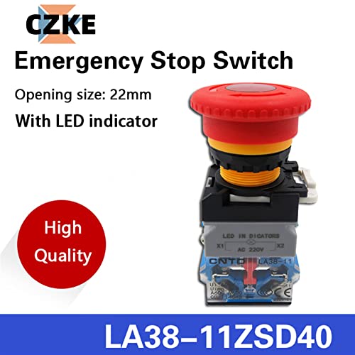 Interrupteur LED d'arrêt d'urgence LA38 22mm rouge AC 220V