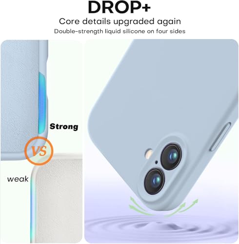 Image of DIZORO Compatible for iPhone 16 Plus Case 6.7, Slim Liquid Silicone 3 Layers Full Covered Soft Gel Rubber Phone Case Protective Cover 6.7 Inch - Mist Blue
