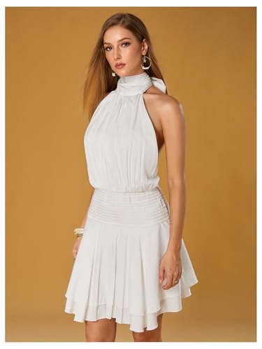 Image of Floerns Women's Summer Mini Dress Sleeveless Halter Backless Ruched Date Night Layered A Line Dresses