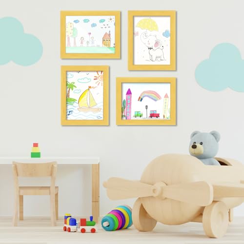 Image of [2-Pack] Kids Art Frames, 8.5x11 Front Opening Kids Artwork Frames Changeable, Milk Yellow Artwork Display Storage Frame for Wall, Holds 50 Pcs, for 3D Picture, Crafts, Children Drawing, Hanging Art,