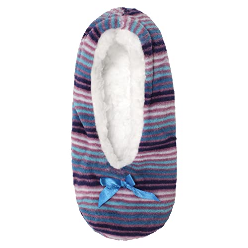 Image of BambooMN Women's Stripe Patterned Non-Slip Lined Travel Home Slippers - 2 Pairs