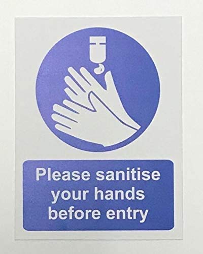 Please sanitise your hands before entry Safety sign - Self adhesive sticker 300mm x 200mm