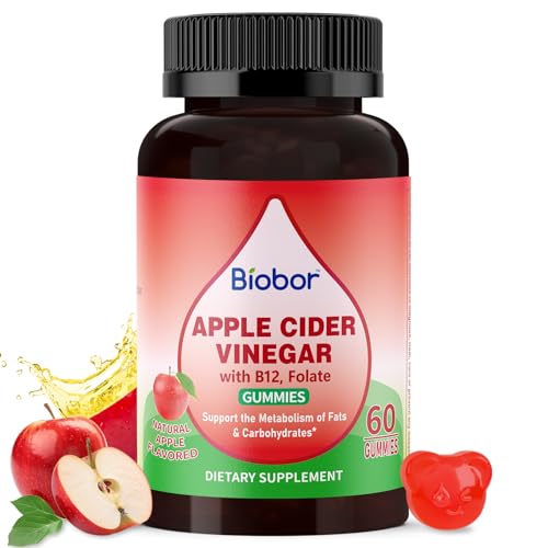 Biobor Apple Cider Vinegar Gummies 1000 mg with Vitamin B12, ACV Gummies for Women Support The Metabolism of Fats and Carbohydrates, Vegan, GMO Free, Gluten Free (60 Count)