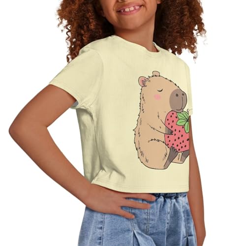 Image of Girls Crop Tees Crew Neck Casual Short Sleeve T Shirts Kids Loose Soft Comfortable Tees Blouses Shirt for Little Girl
