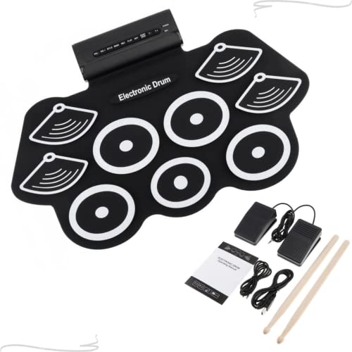 Bateria Eletrônica Portátil Instrumento Musical 9 Pads Drum Pedais Baquetas com Fonte