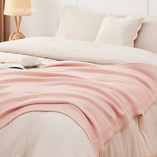 CozeCube Pink Throw Blanket for Couch, Soft Cozy Cable Knit Throw Blanket for Bed Sofa Living Room, Lightweight Warm Decorative Farmhouse Christmas Blanket, 60"x80", Pink