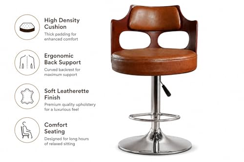 Image of Modern Salar Bar Stool with 360 Swivel | Height Adjustable Bar Chair | Counter Stool & High Chairs | Comfortable for Home, Office, Restaurant Bar, Cafe & Cash Counter - (Brown)