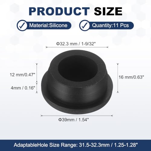 Image of MECCANIXITY 11pcs T-Shaped Silicone Plugs 32.3mm 1-9 /32 Inch Dia Snap in Plug Hole Seal Cover Round Rubber Stopper for 31.5-32.3mm Holes Kitchen Rubber Bulkheads Waterproof Sealing, Black
