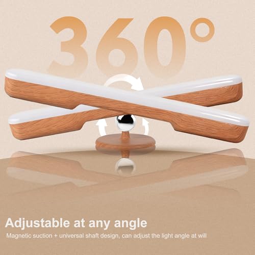 Image of Benreom 2 Pack Vanity Lights for Mirror with 4000mAh Rechargeable Battery, Touch Control Dimmable Makeup Light with 3 Color Modes, Magnetic 360 Adjustable LED Bathroom Mirror Light, Light Wood