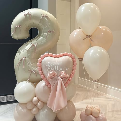 Image of Cream Number 2 Balloons,40 Inch 2 Balloons Giant Helium Foil Mylar Beige 2 Balloon Number for Birthday Party Anniversary Decorations
