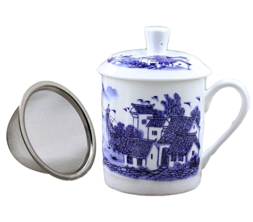 Taza de porcelana con tapa y colador 13.5 oz miniatura 1