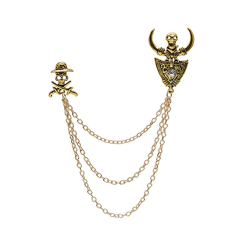 Image of Punk Skull Head Cross Sword Brooch Pin Cool Skeleton Lapel Pin for Dress Suit Decor Halloween Party Clothing Accessories for Women Men