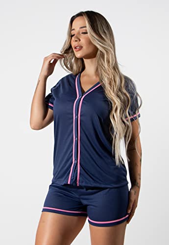 Pijama Curto Manguinha Blogueira Botão Aberto Adulto Amamentação (G, ROSA PINK)