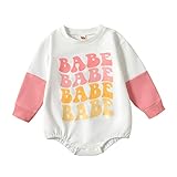 Newborn Baby Girl Fall Clothes Sweatshirt Pullover Top Long Sleeve Wave Letter Print Oversized Romper Onesie (Pink, 6-12 Months)