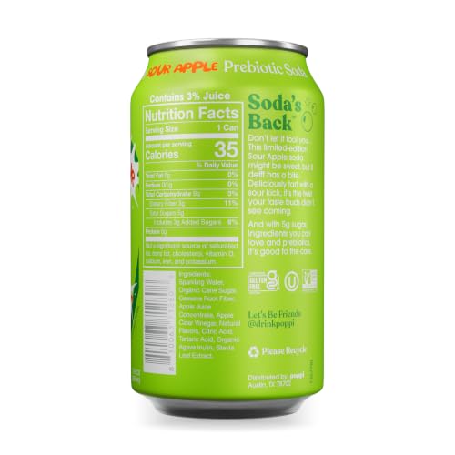 Image of Poppi Prebiotic Soda, Sour Apple, 12 Oz, 12 Pack