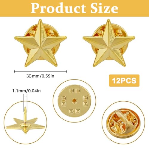 Image of SANNIDHI Badges with Pin, 30mm Star Badge Lapel Pin, Mini Memorial Day Gold /Silver Stars Sheriff Badges for Bags Hat Clothes, Metal Military Award Labor Day Party Costume Decor Pins