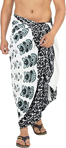 LA LEELA Homme Maillots De Bain Longs Pareo Cover Up Casual Sarong Perle, Mandala Taille Unique